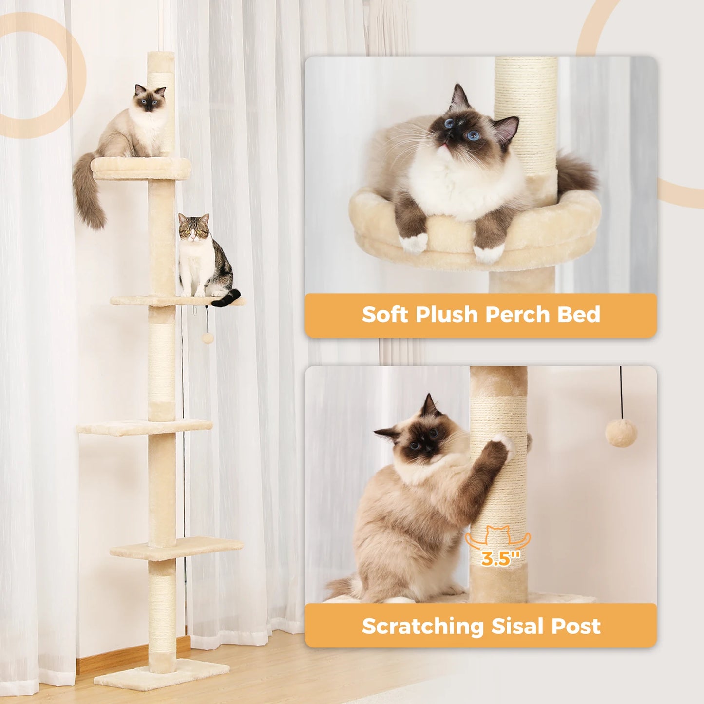 Adjustable Height Cat Tree Floor to Ceiling Tower