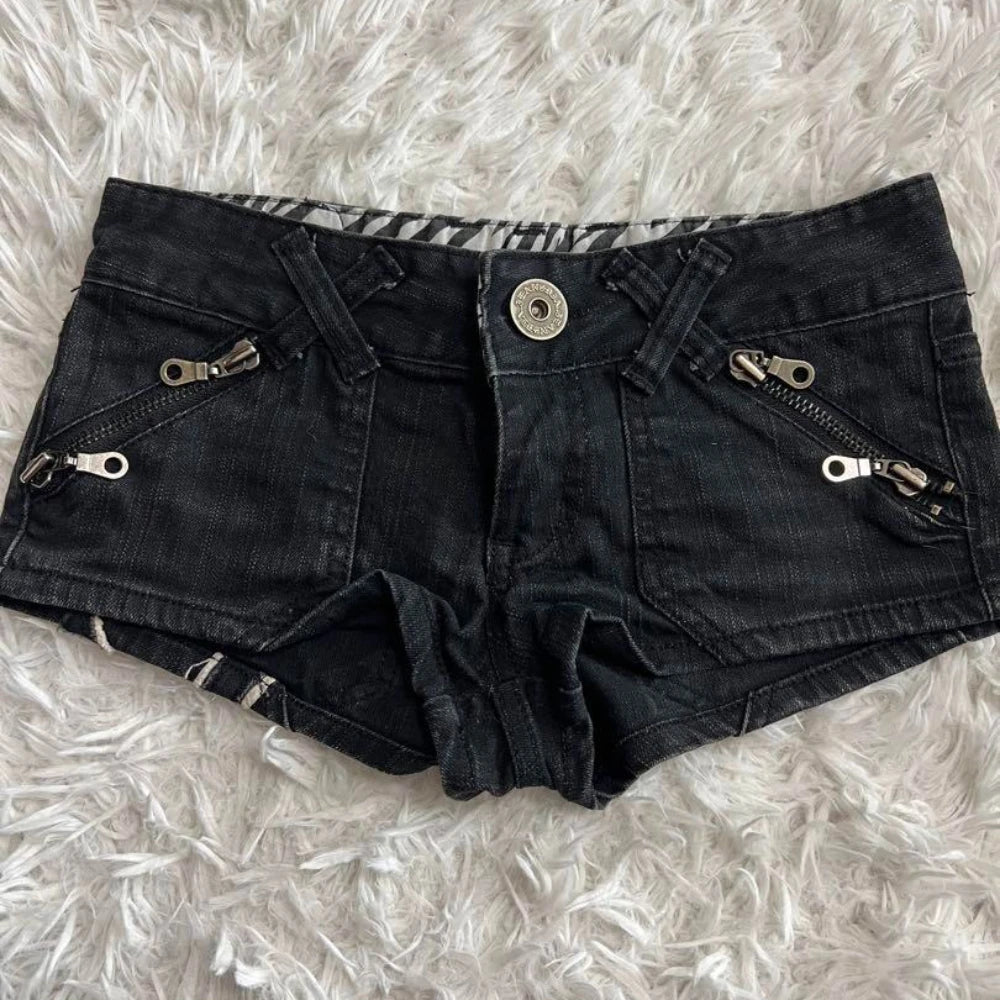 Printed Pocket Design Denim Sexy Mini Shorts