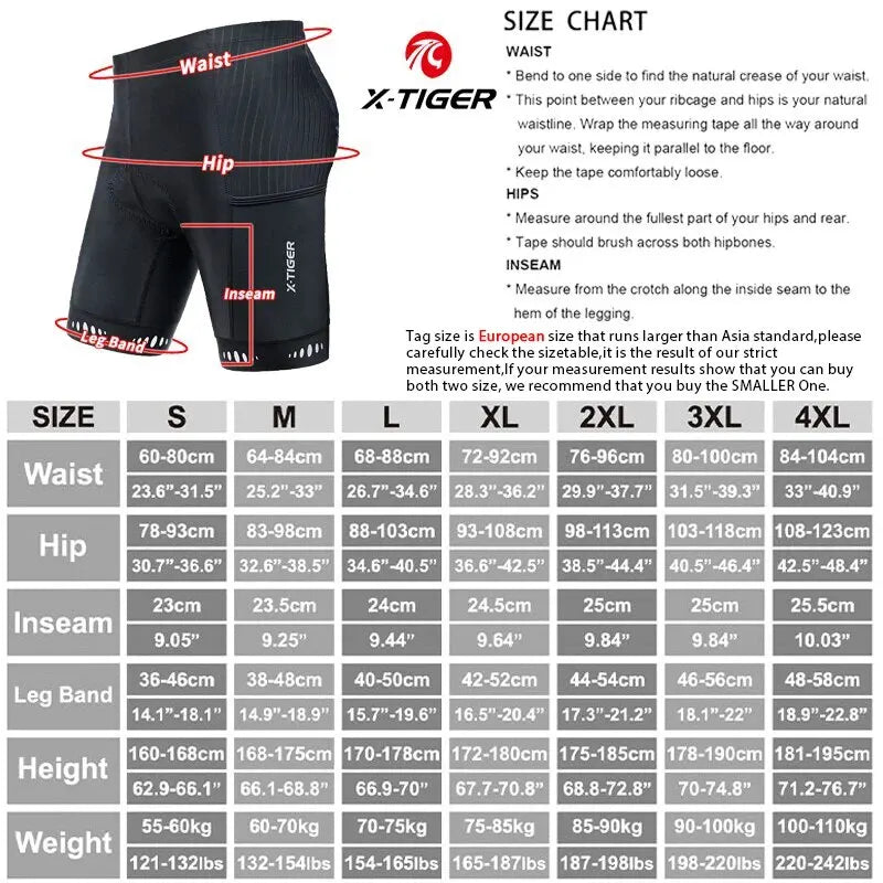 X-TIGER Men Cycling Shorts with Back Pocket