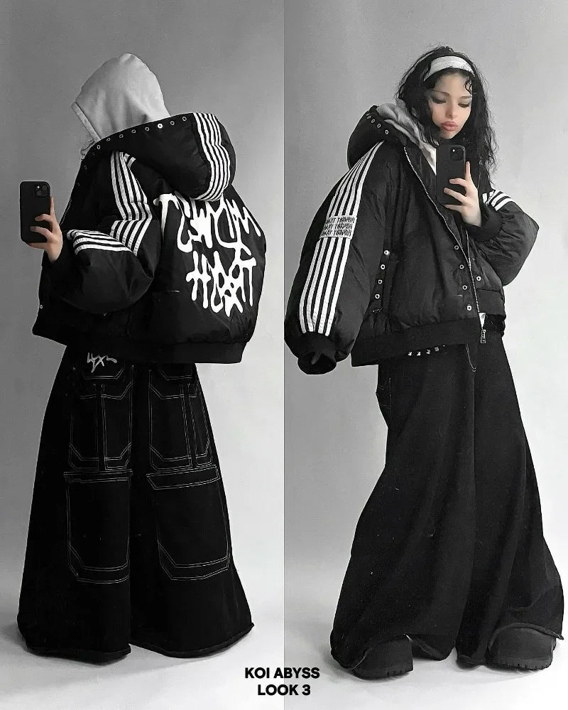 Harajuku Striped Warm Cotton-Padded Jacket