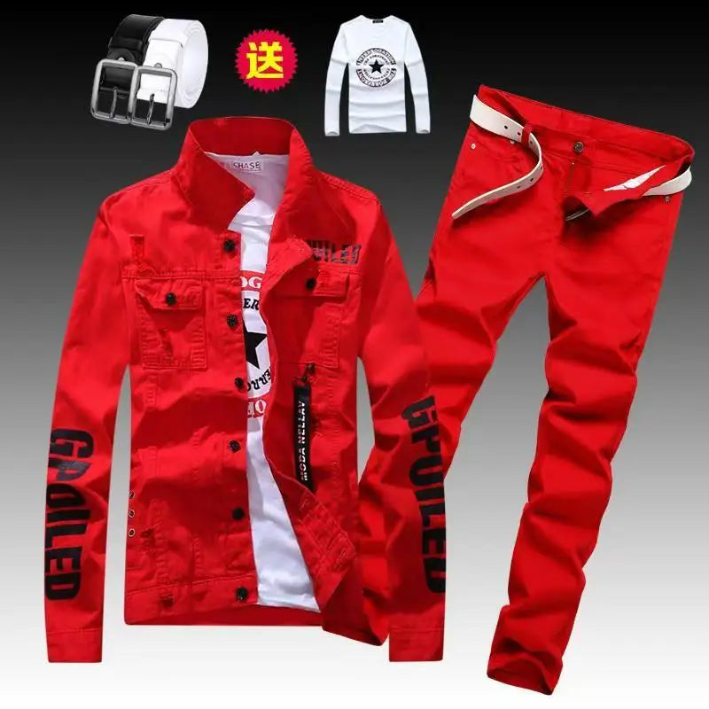 Men's Slim Fit Denim Jacket Pants 2pcs Set