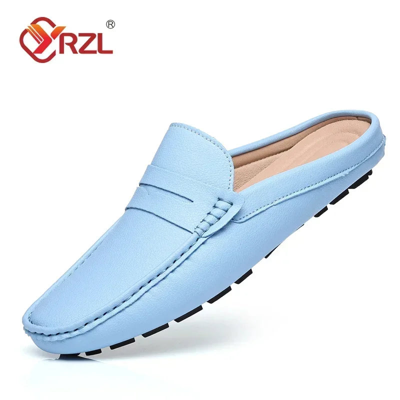 White Loafers Mens Handmade Summer Slip on Half Shoes