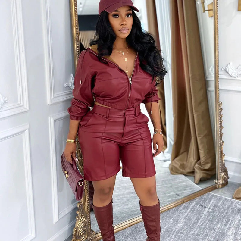 2 Piece Hooded Jacket and Shorts Matching Sets