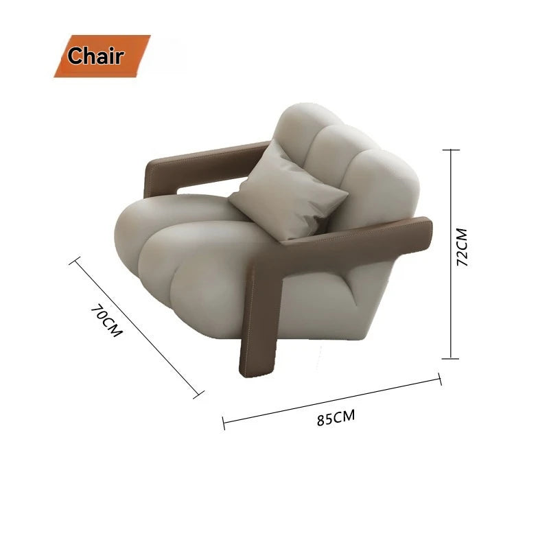 Curved Leather Corner Sofa Set with Solid Wood Frame