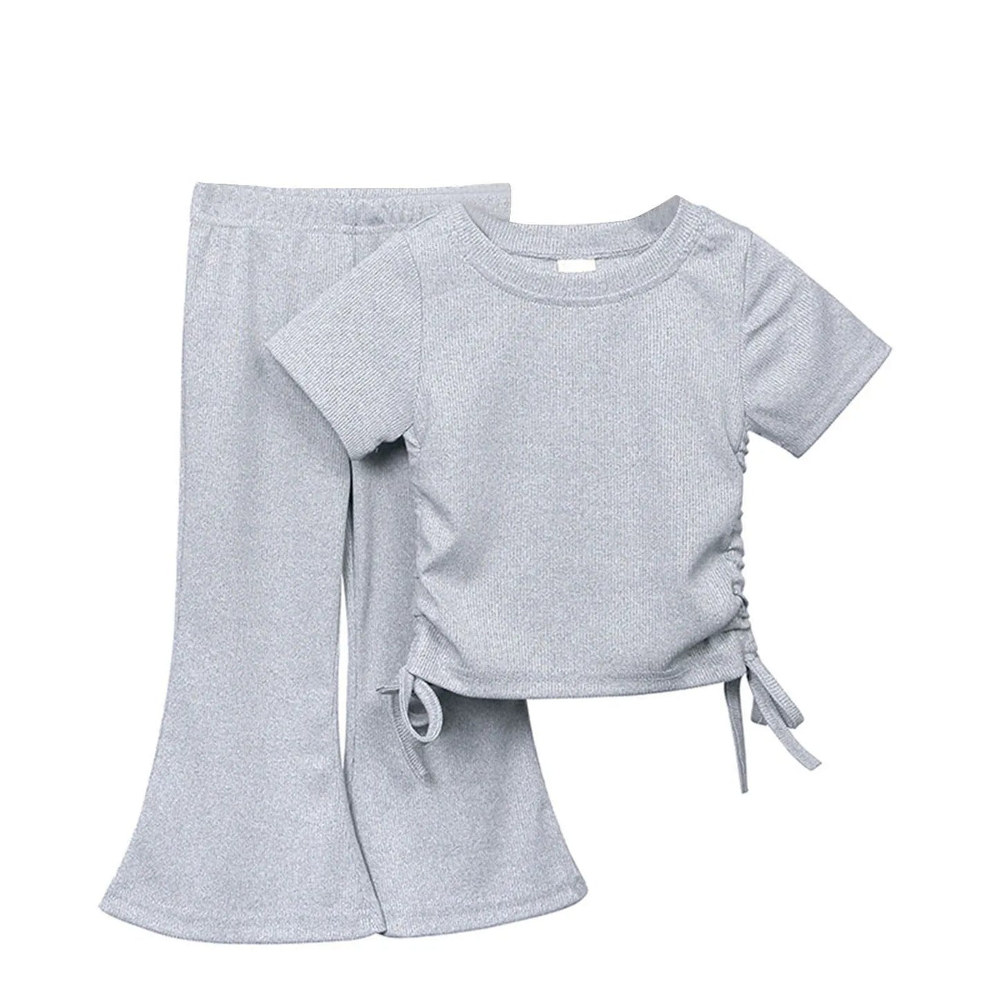 Solid Color Pullover Top + Flare Pants for Girls Aged 2-8