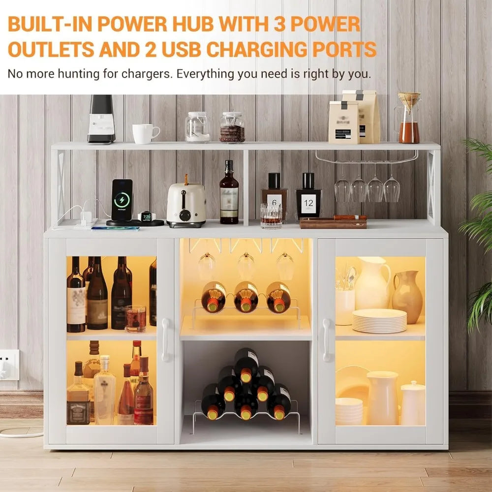 White Wine Bar Cabinet with LED Lights
