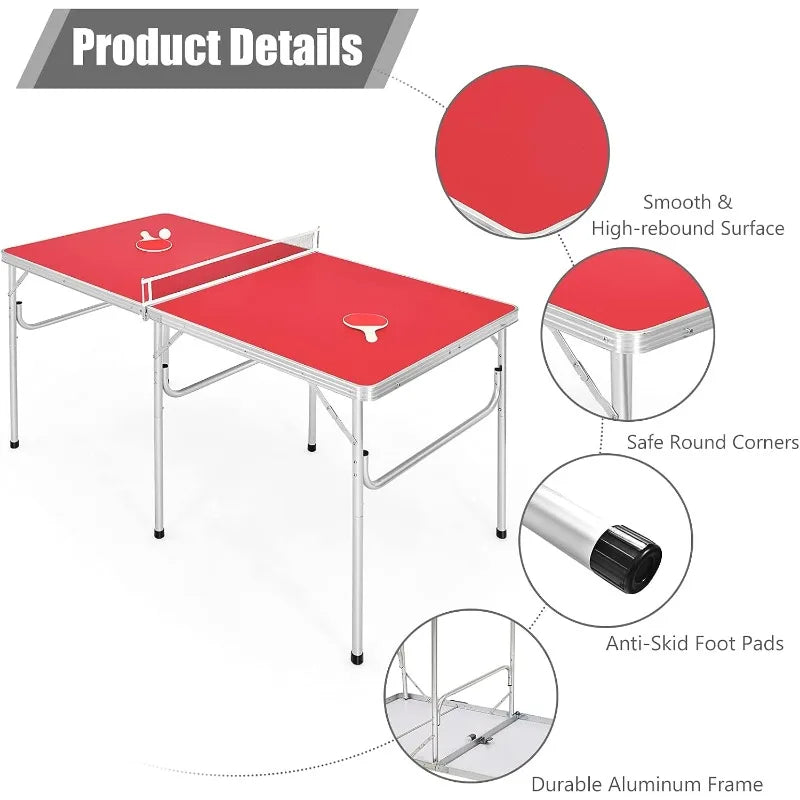 Foldable Table Tennis Table with Net, 2 Paddles, Ping Pong Balls,