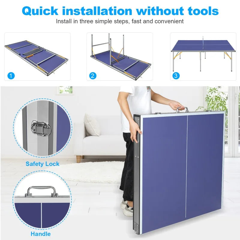 6-foot Foldable Table Tennis Set with Net, 2 Table Tennis Paddles and 3 Balls
