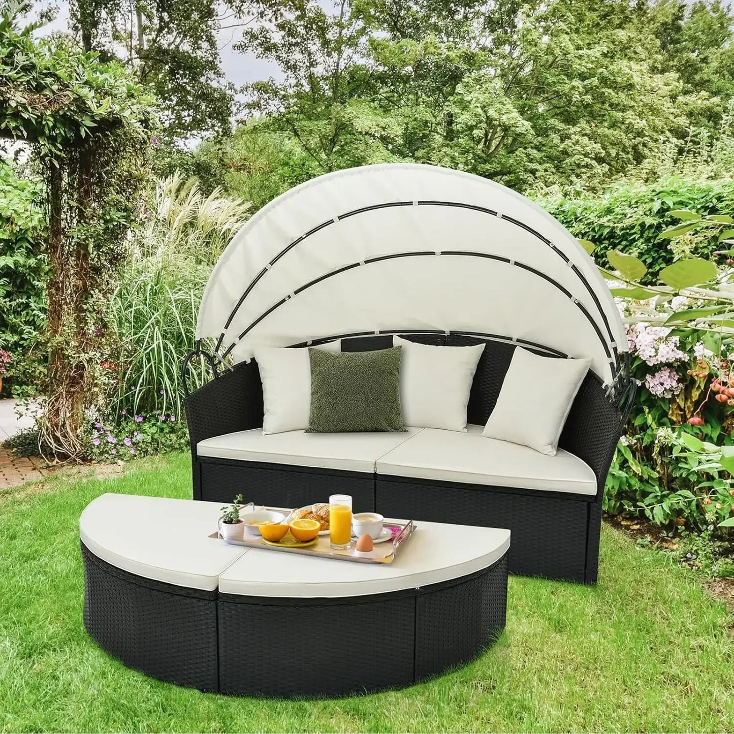 Outdoor Patio Round Daybed with Retractable Canopy