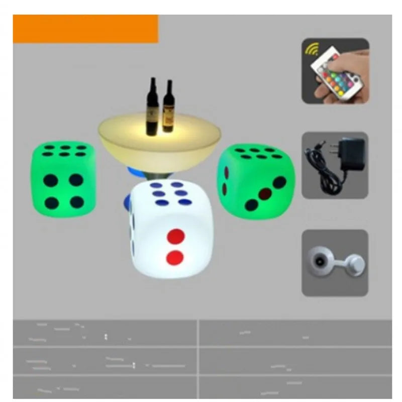 LED Dice Barstool and Table Set Illuminated
