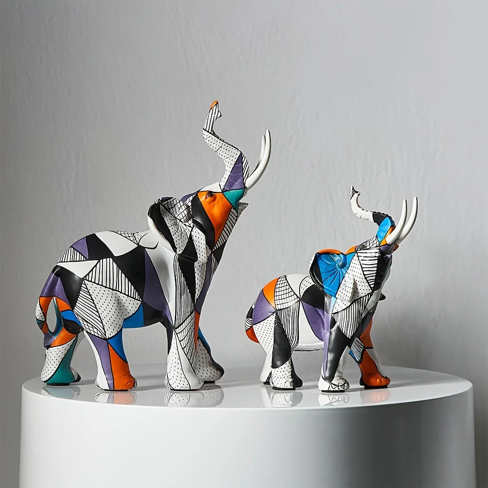 Painted Art Elephant Figurines Modern Decor