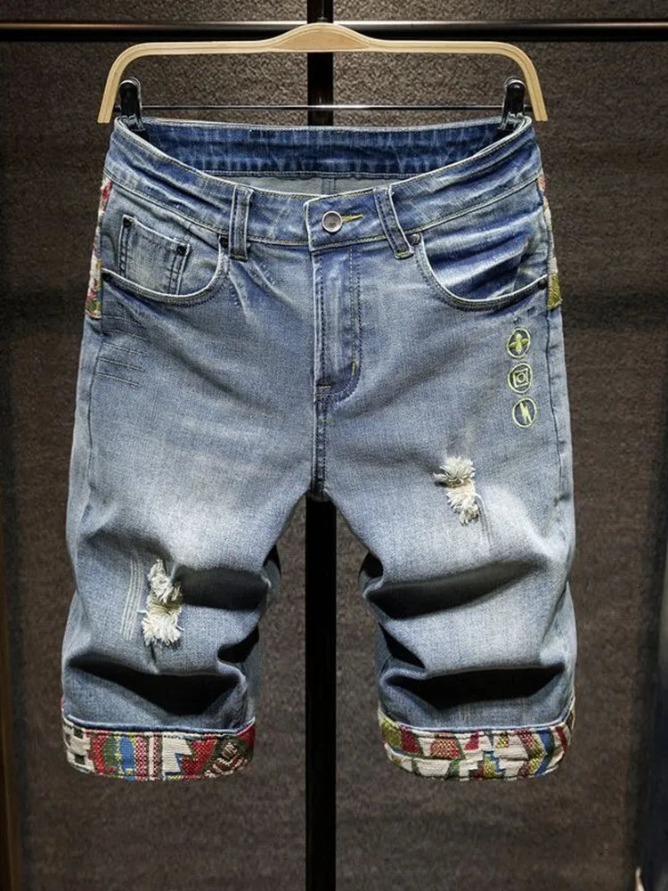 Fashion Print Denim Shorts Loose Comfortable
