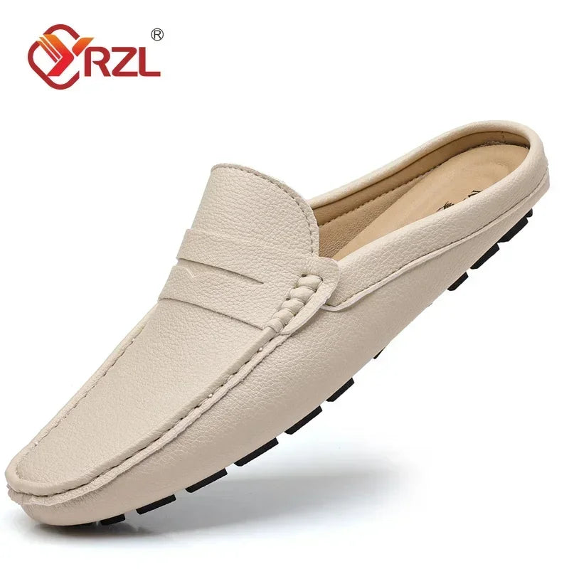 White Loafers Mens Handmade Summer Slip on Half Shoes
