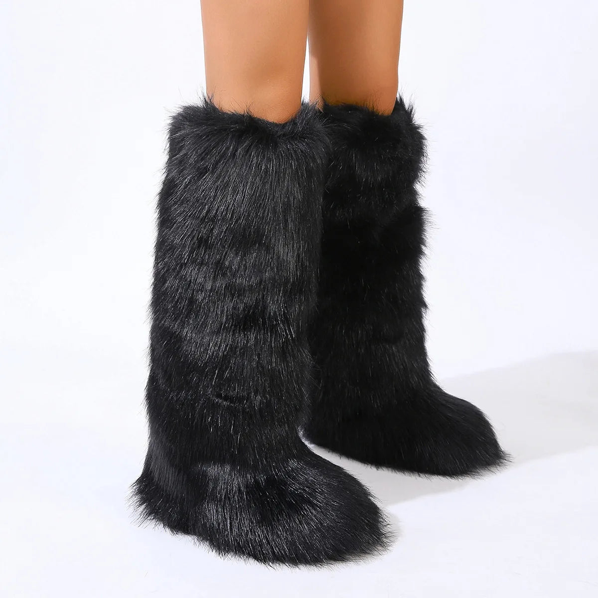 Winter Thigh High Fluffy Boots Furry Faux Fox Fur