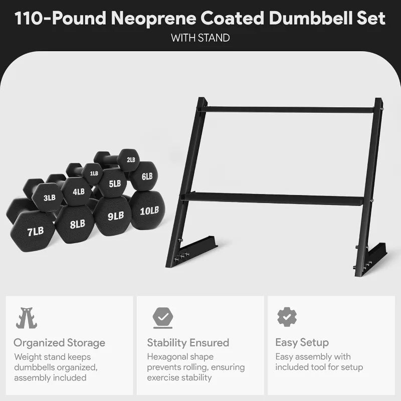 BalanceFrom Dumbbell Set with Stand, Neoprene Coated Hand Weights
