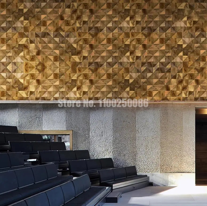 Natural Solid 3D Wooden Acoustic Mosaic Tiles