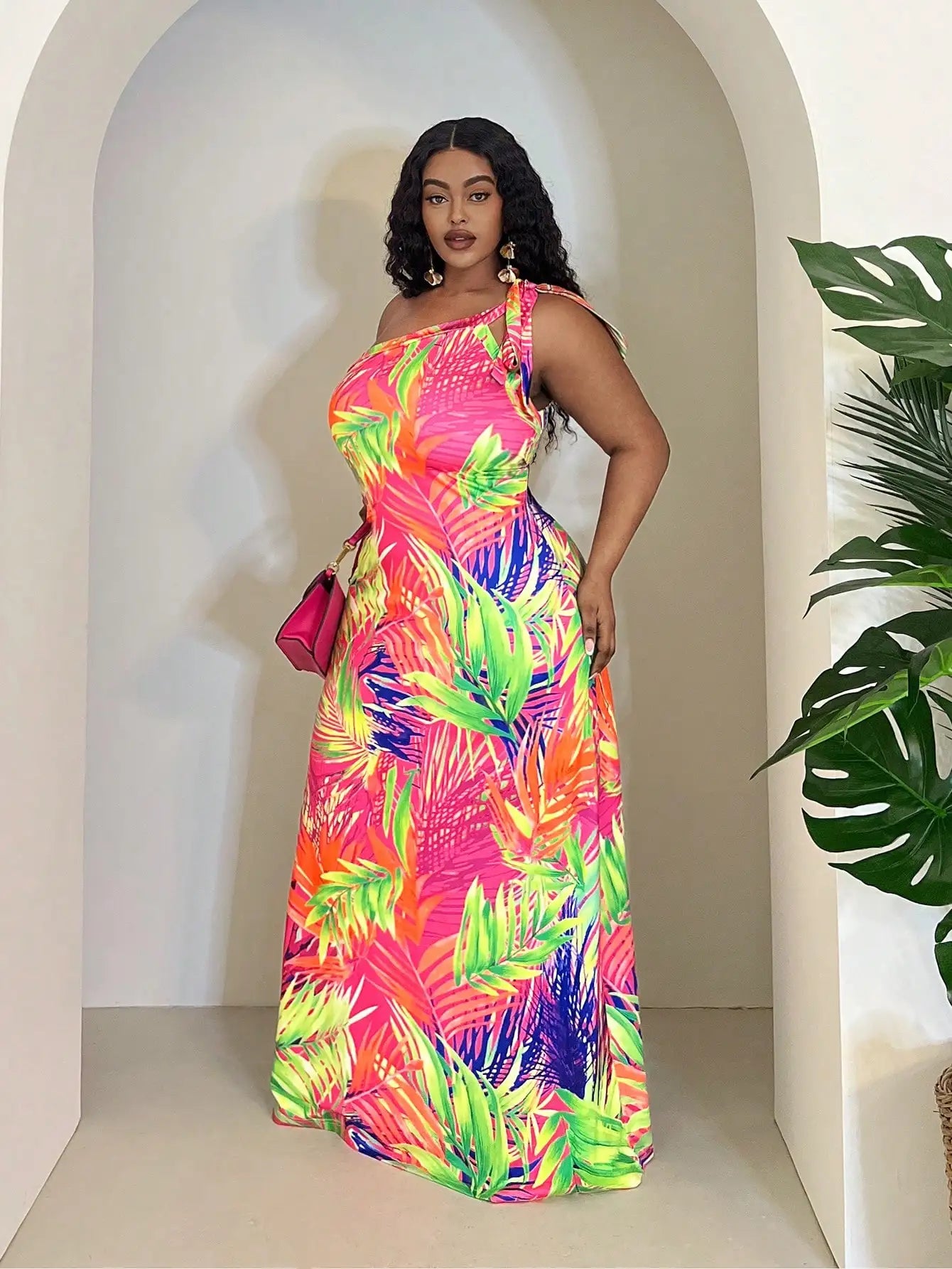 Plus Size Tropical Print Maxi Dress