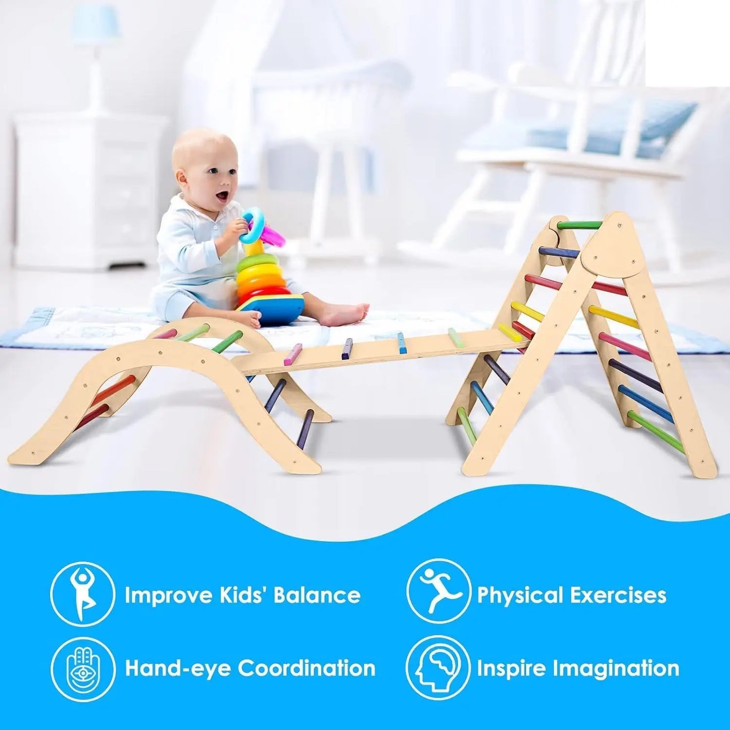 5 in 1 Wooden Montessori Climbing Set with Arch/Ladder/Ramp