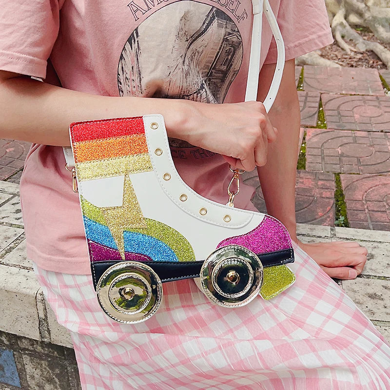 Fun Rainbow Glitter Roller Skate Handbag