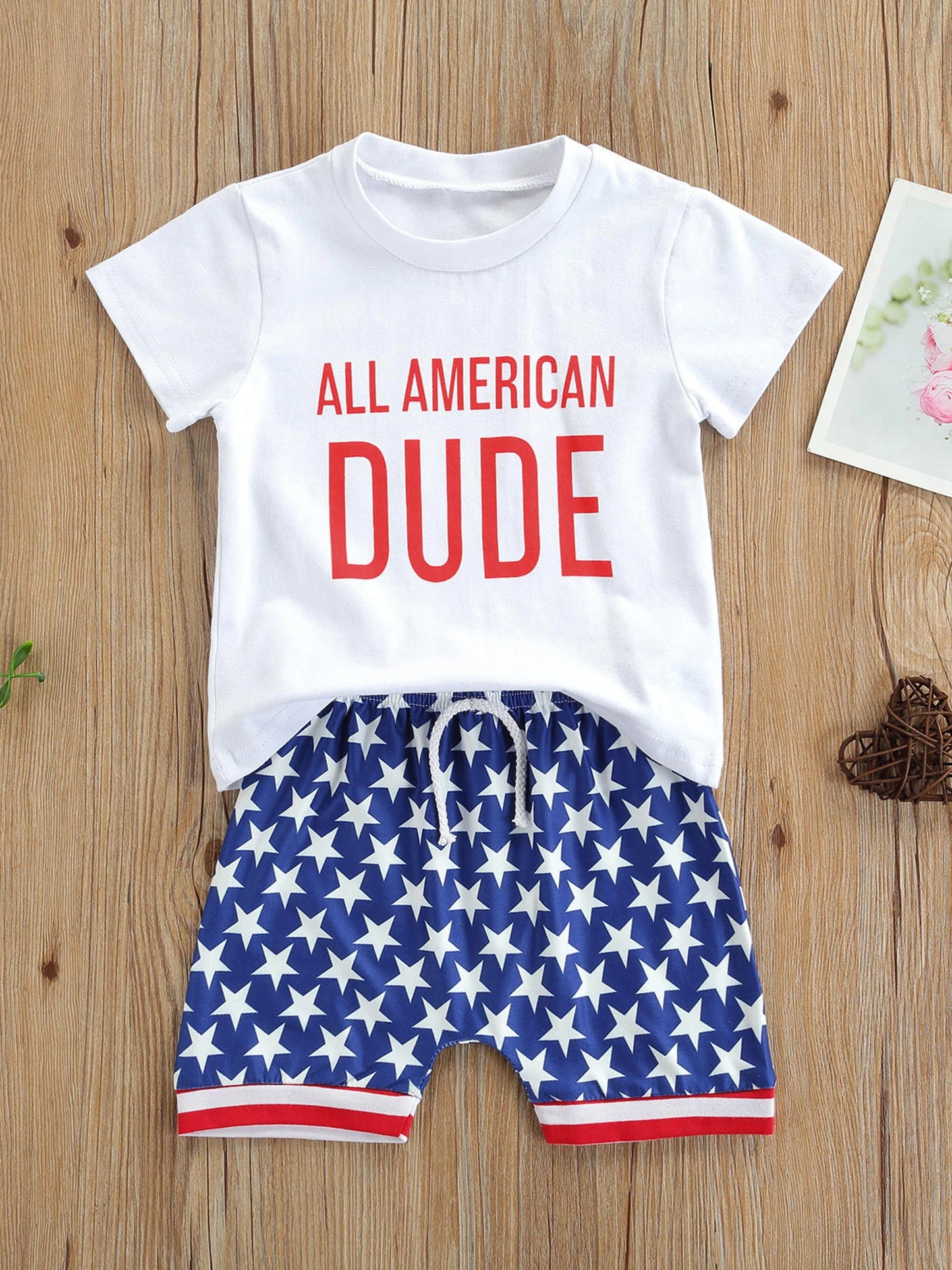Boys 2Pc Cotton T Shirt & Star Patterned Shorts