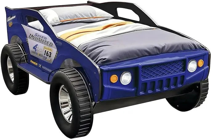 Twin Size Race Car Shaped Platform Bed Frame with Headboard Wheels
