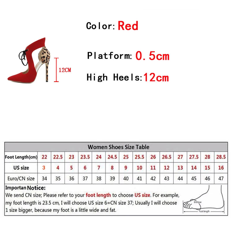 Sexy Red Lace Up High Heels Leopard Print Pumps