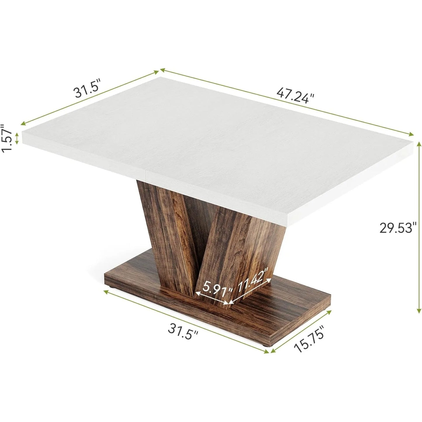 47 Inch Modern White Table for Dining Room, Kitchen
