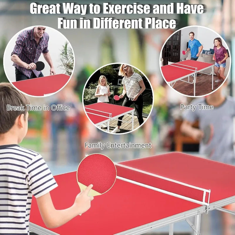 Foldable Table Tennis Table with Net, 2 Paddles, Ping Pong Balls,