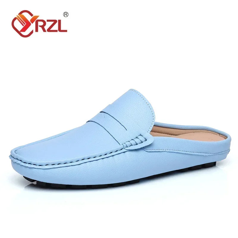 White Loafers Mens Handmade Summer Slip on Half Shoes
