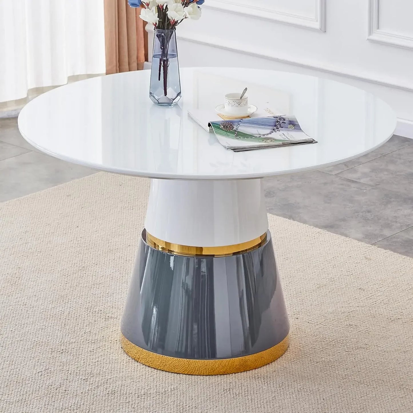 45" Round White Marble Dining Room Table
