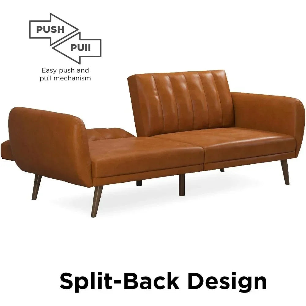 Camel Faux Leather Sofa