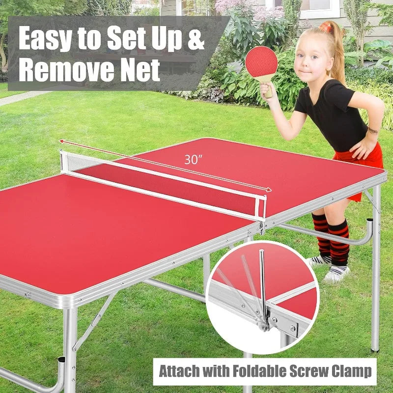 Foldable Table Tennis Table with Net, 2 Paddles, Ping Pong Balls,