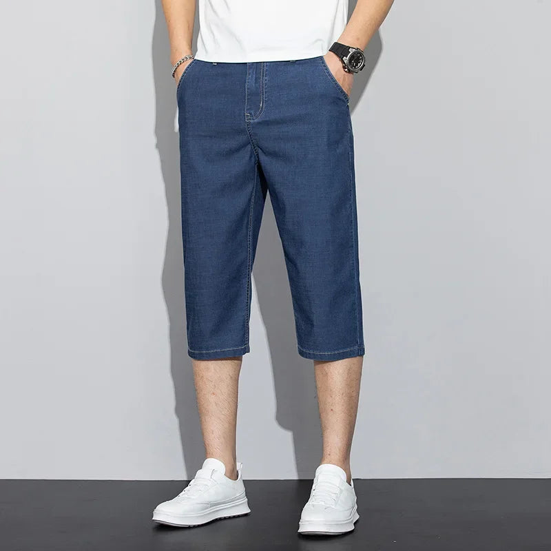 Thin Men's Jeans Shorts Blue Gray Classic Style