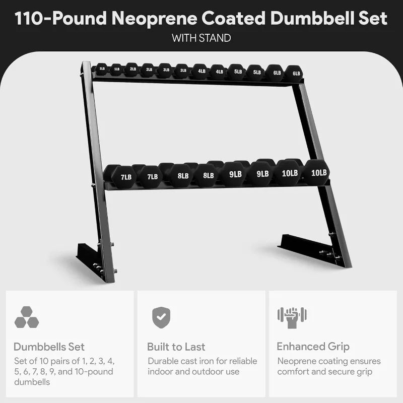 BalanceFrom Dumbbell Set with Stand, Neoprene Coated Hand Weights