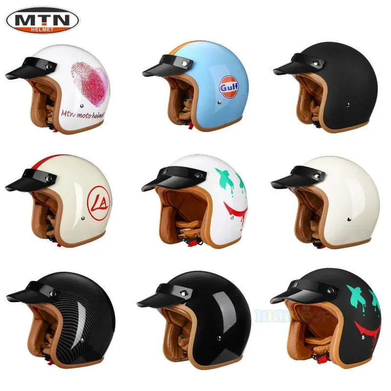 Vintage Motorcycle Helmet DOT Certified Synthetic Leather