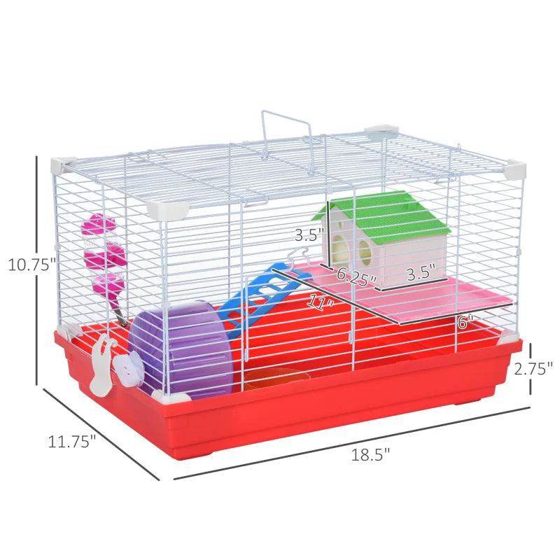 PawHut 18.5" Hamster Cage with Exercise Wheel and Water Bottle