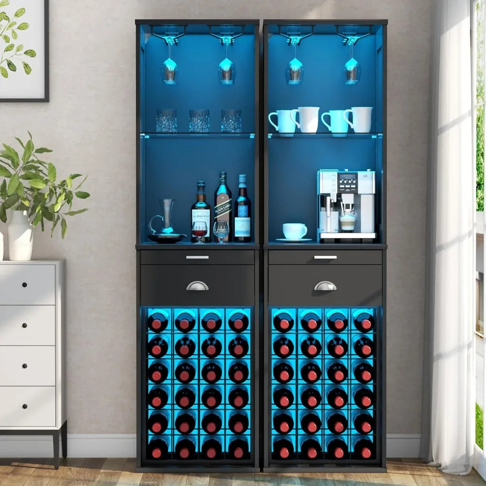 Wine Bar Cabinet with LED Lights, 65''