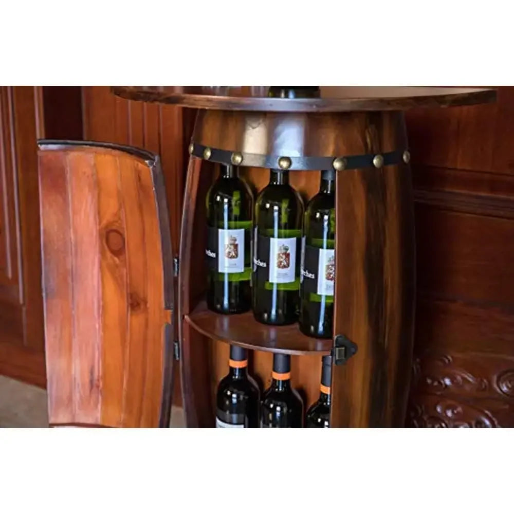 Rustic Wooden Wine Bar Cabinet 10 Bottle Capacity