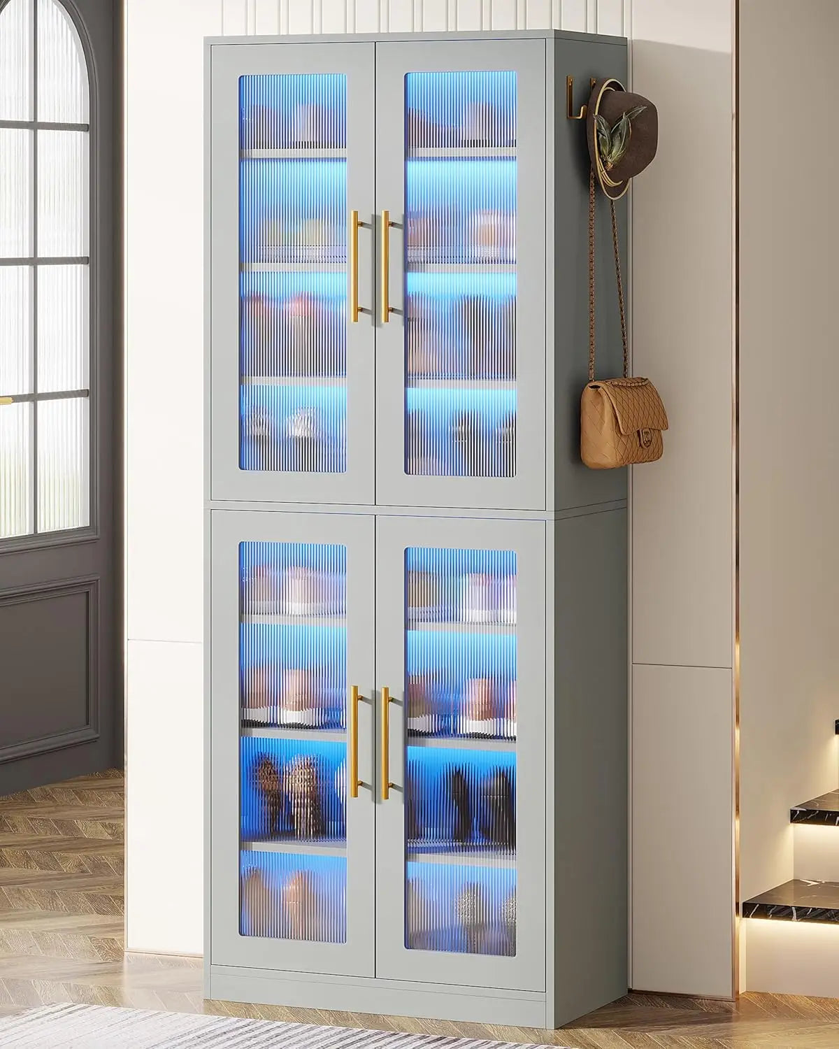 Shoe Storage Cabinet with Acrylic Doors and LED Lights 8-Tier