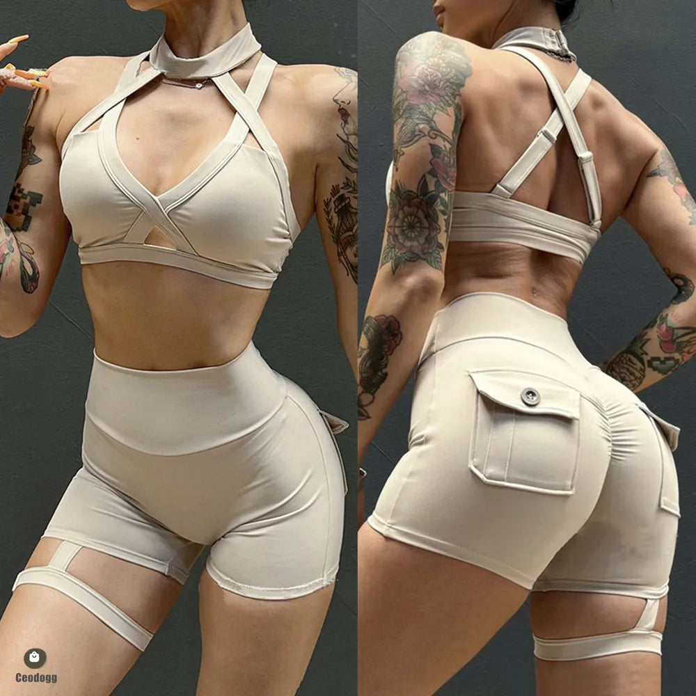 1/2PCS High Waist Scrunch Shorts Yoga Set