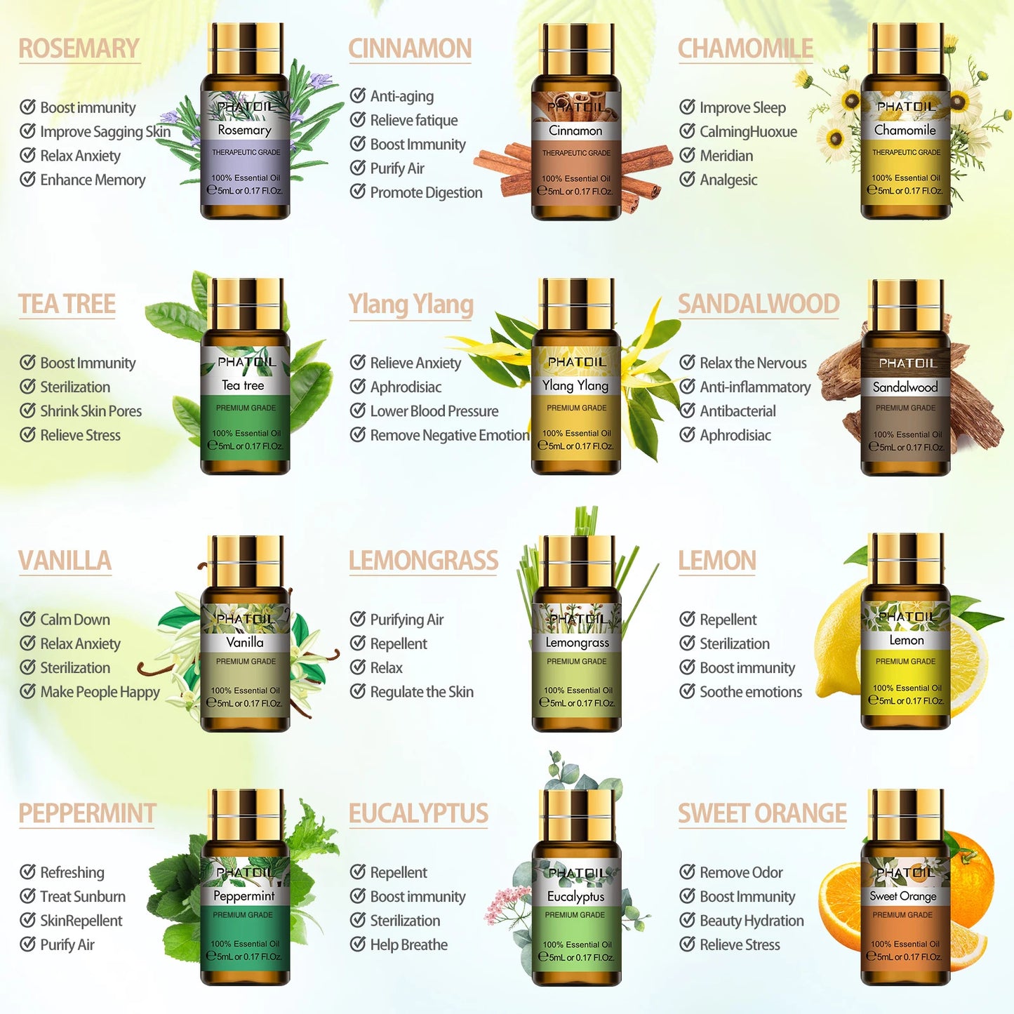 Pure Essential Oils 15pcs Gift Set Natural Plant Aroma Essential Oil