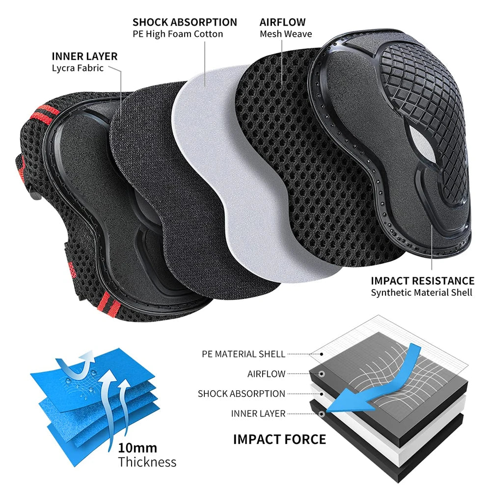 6Pcs/set Teens & Adult Knee Pads Elbow Pads Wrist Guards Protective Gear