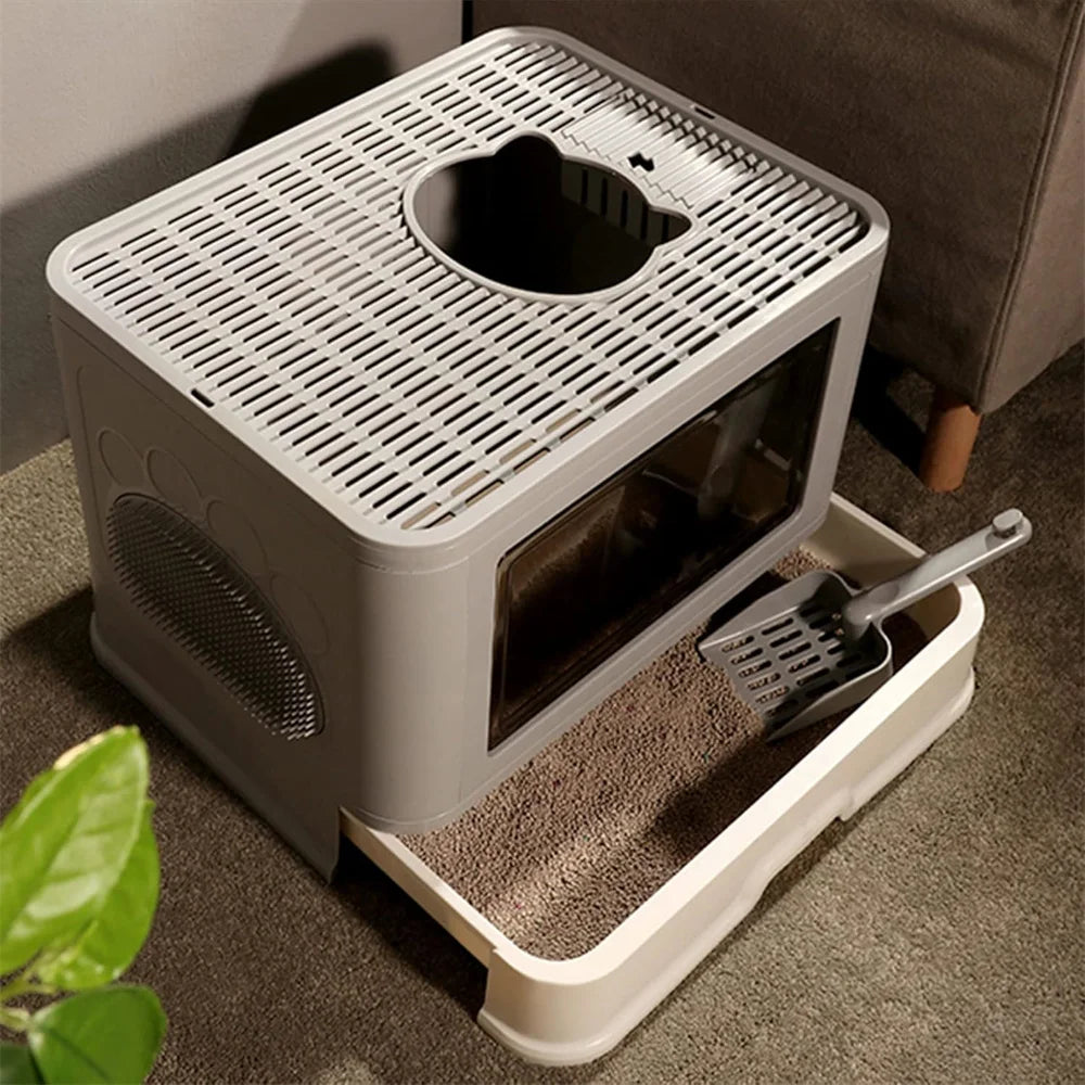Large Hooded Cat Litter Box Top Entry Anti-Splashing Enclosed