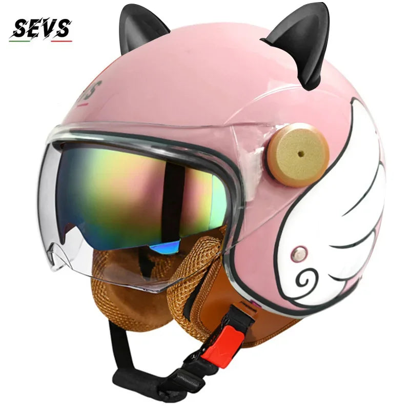 Vintage Cat Ear Motorcycle Helmet Retro Dual Visor