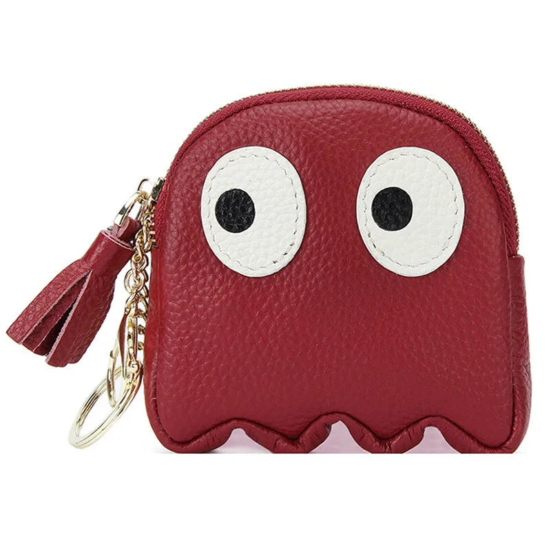 Cute Cartoon Genuine Leather Mini Coin Purse with Keychain
