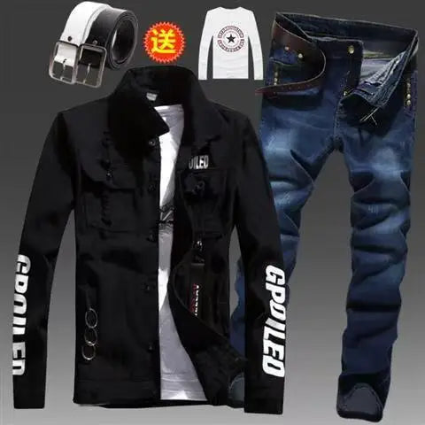 Men's Slim Fit Denim Jacket Pants 2pcs Set