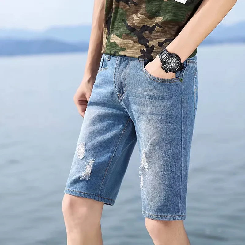 29-40 Men's Perforated Denim Shorts