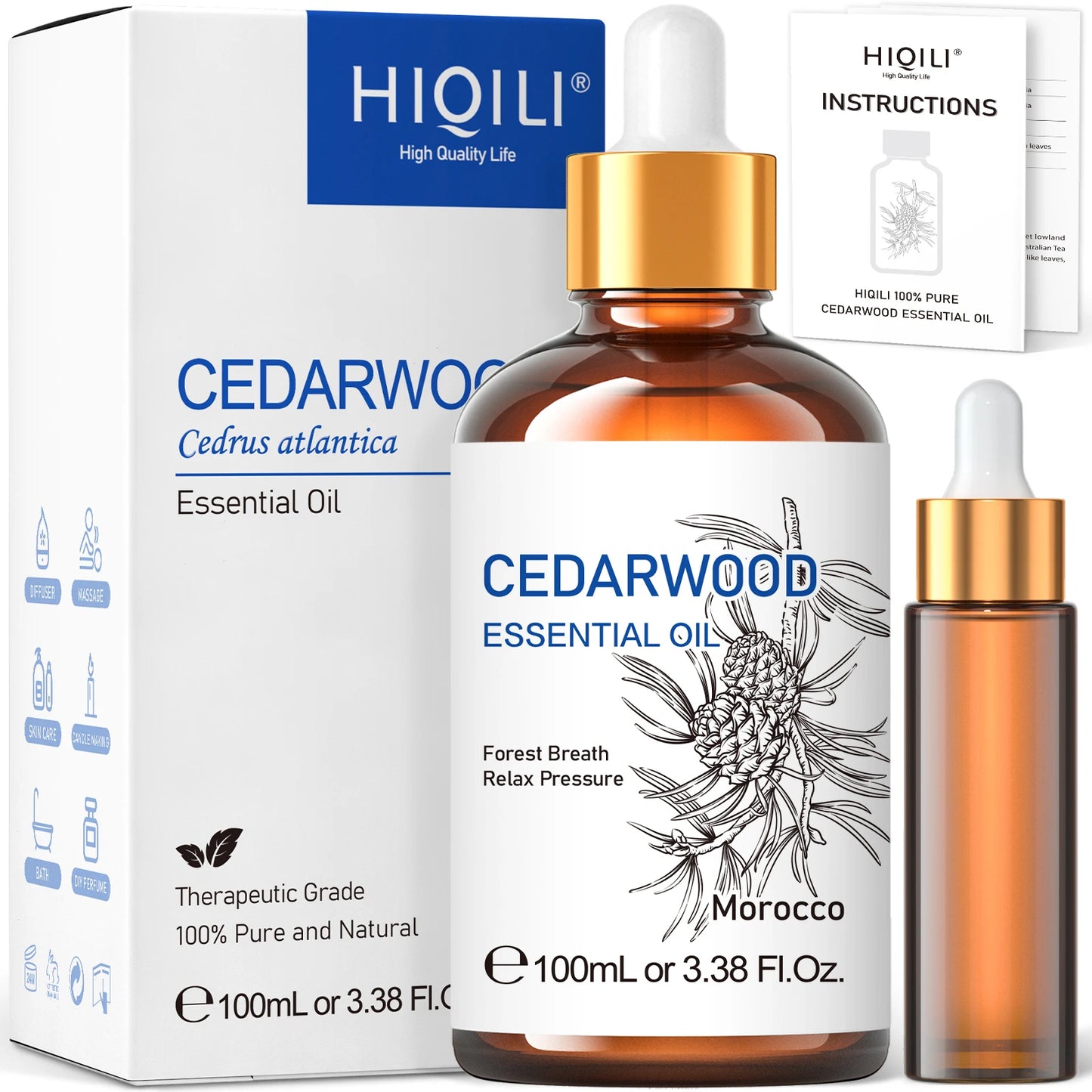 HIQILI 100ML Cedarwood Essential Oil Massage, Relaxing, Relieving Stress