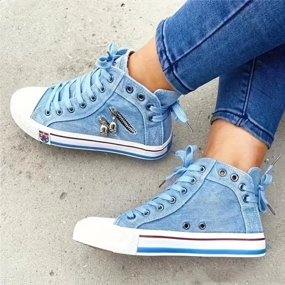 Womens Canvas Retro Denim High Top Sneakers