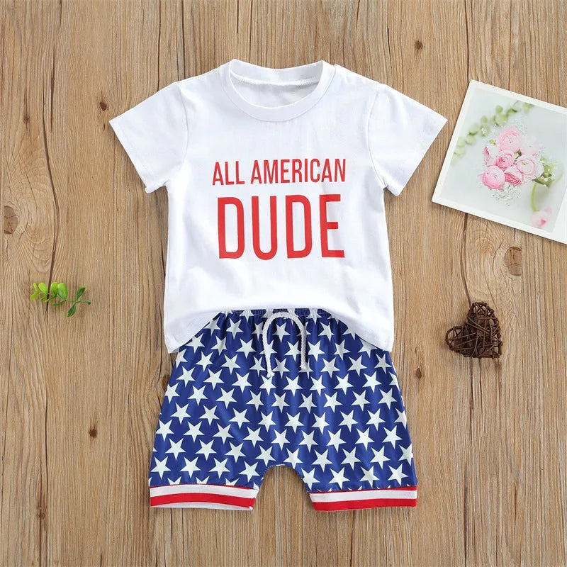 Boys 2Pc Cotton T Shirt & Star Patterned Shorts